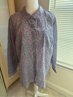 J. Jill Pink and Blue Micro Floral Button-Down Shirt